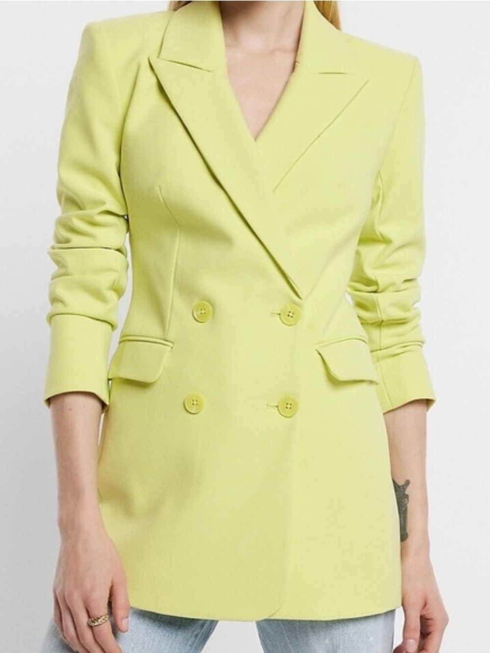Express Double-Breasted Lime Yellow Blazer
